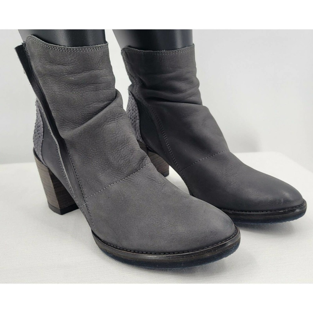 Felmini Distressed Leather Boot Size 41 Gray Snakeskin Stacked Heel Zip - Picture 2 of 12